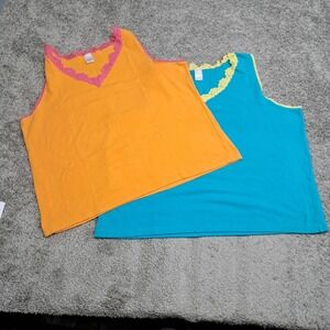 Simple Pleasures Womens Lace Trim Tank Top Bundle Orange Turquoise 2X 3X 7199